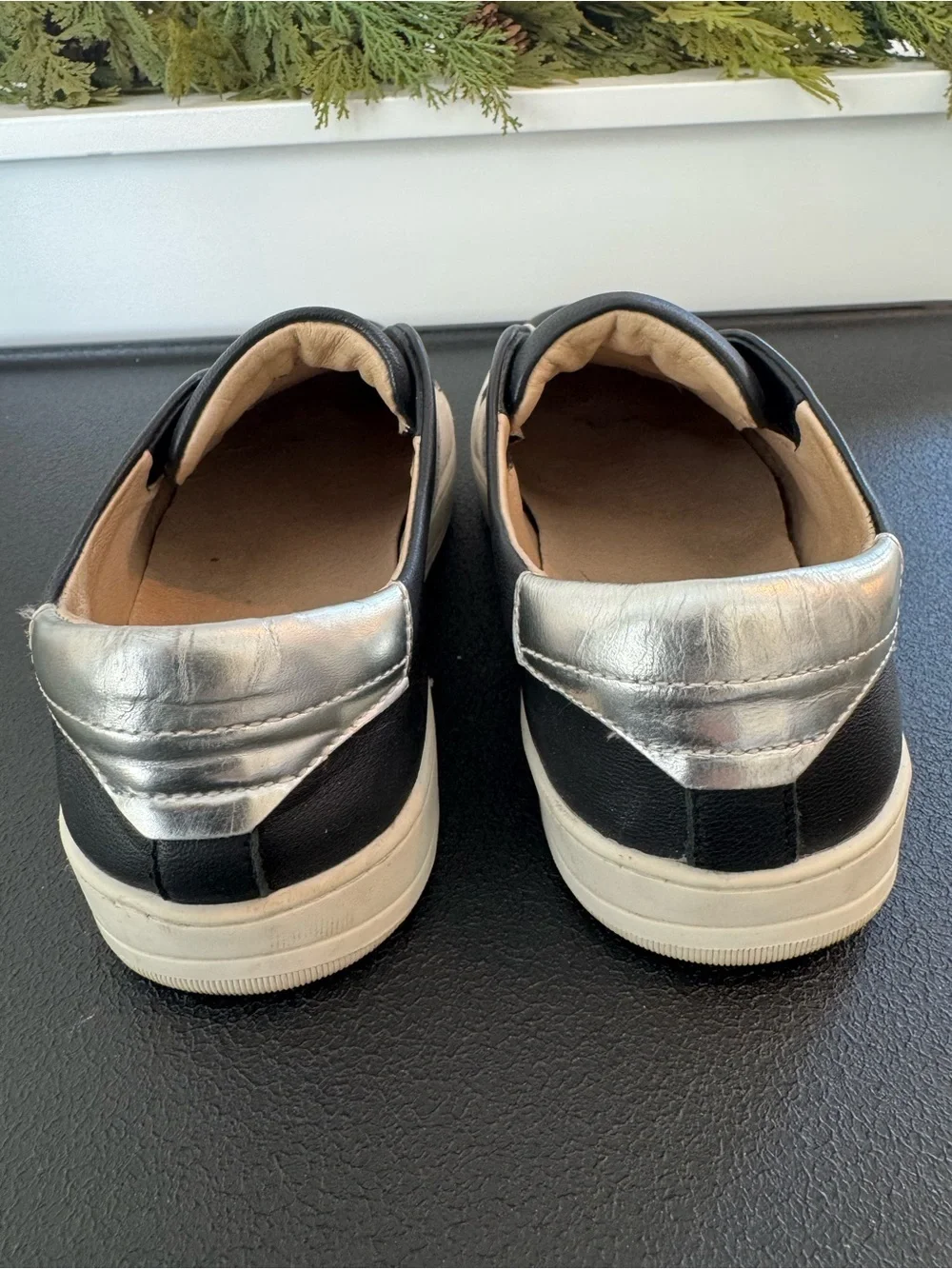 Johnston & Murphy Black Slip-On Sneakers with Silver Band